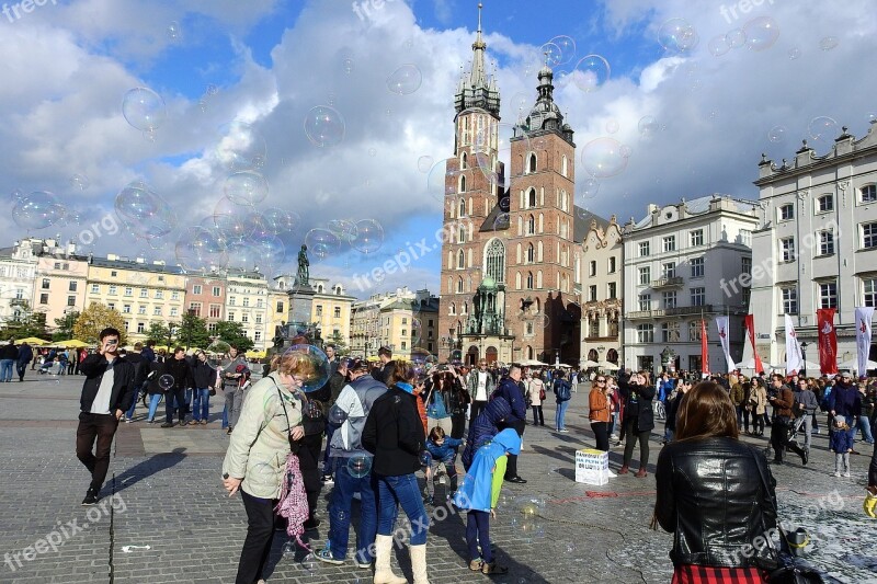 Kraków The Market Architecture St Mary's Church Soap Bubbles