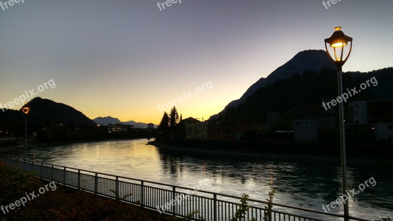 Sunset Blue Hour Mountains Romantic Evening