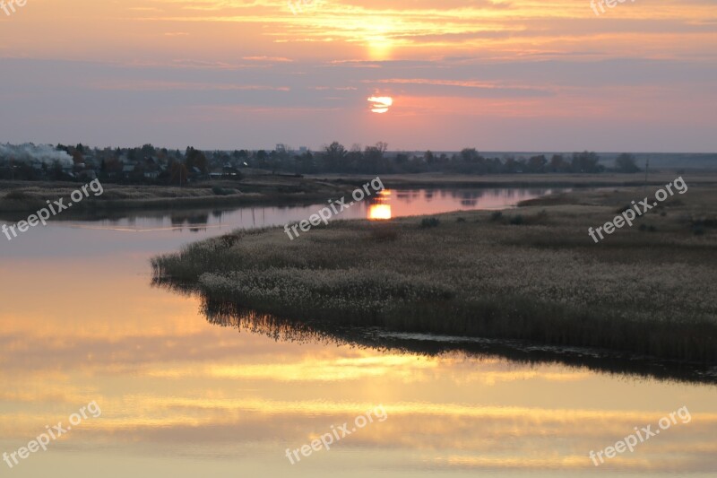 Sunset River Landscape Nature Evening