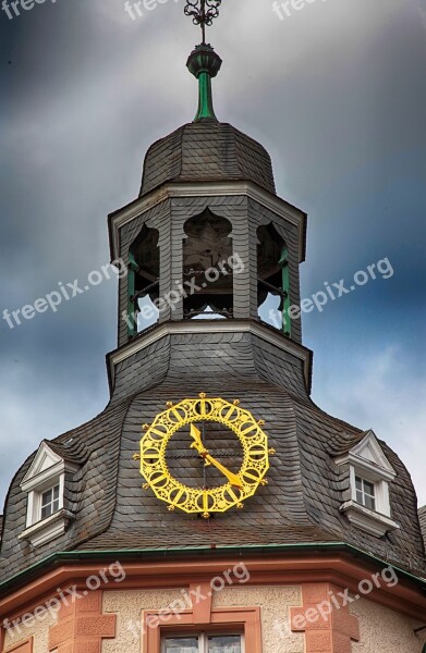 Clock Golden Tower Slate Bell