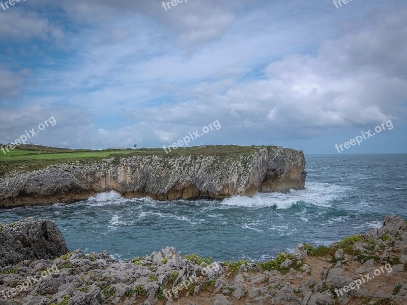 Cliff Asturias Sea Spain Landscape