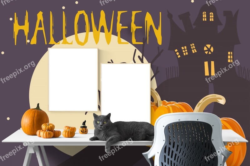 Poster Mockup Desk Interior Halloween