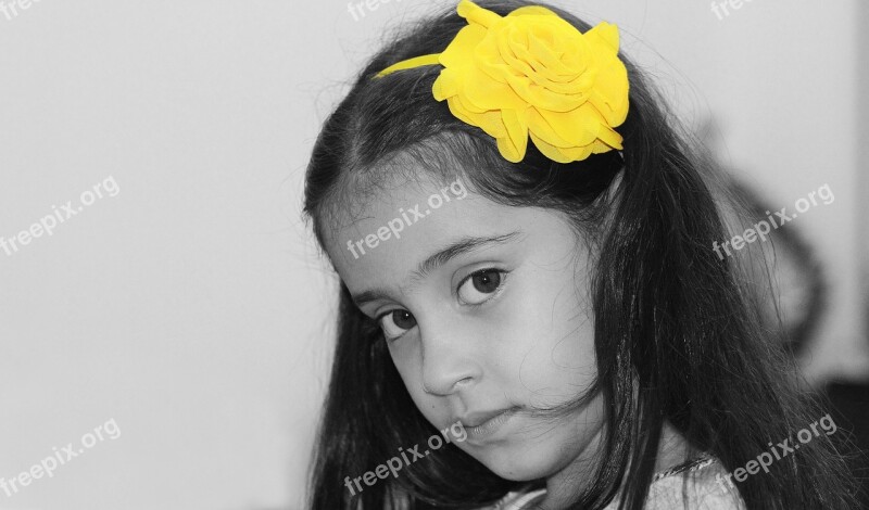 Girl Rose Yellow Black-and-white Portrait