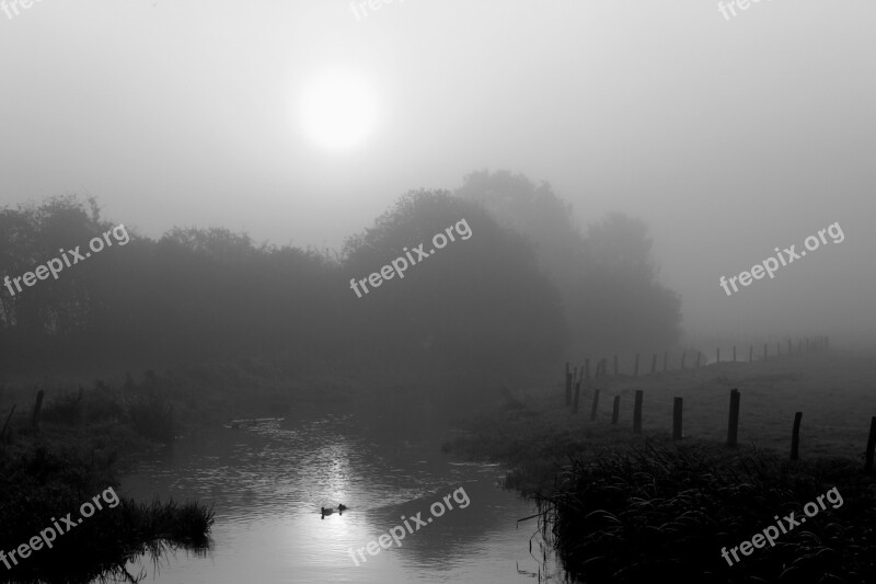 Fog Haze Sunrise Landscape Autumn