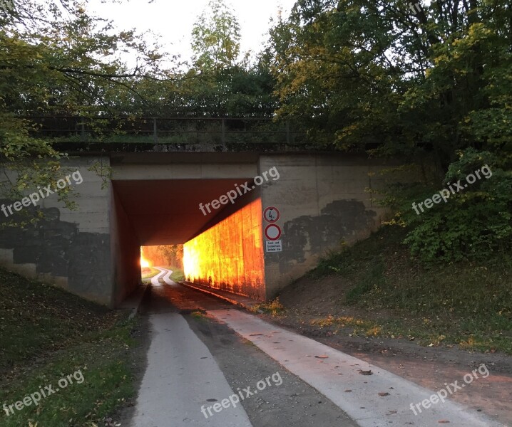 Tunnel Sun Sunset Evening Sky Afterglow