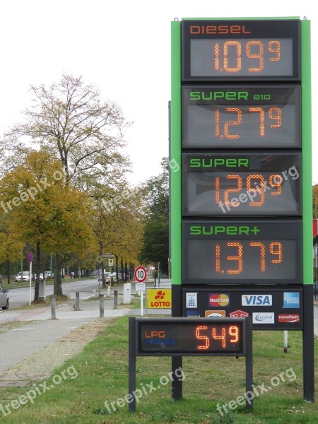 Price Display Petrol Stations Berlin Germany Refuel