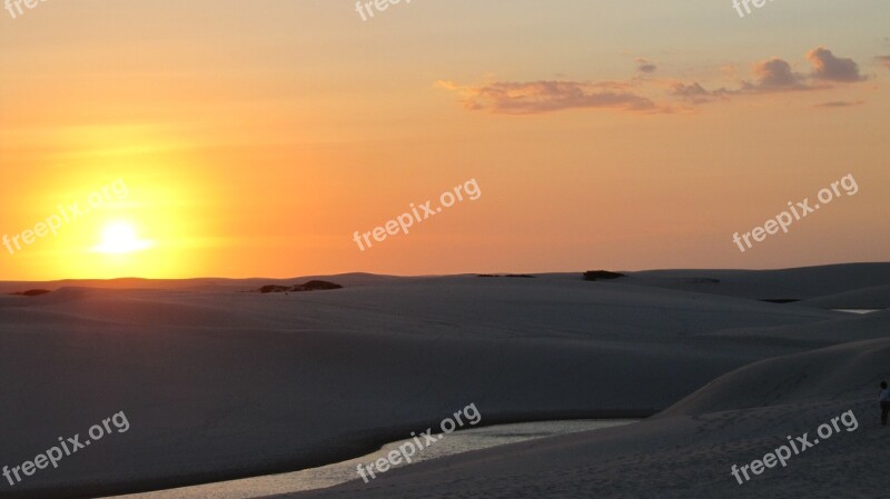 Sunset Lençós Maranhenses End Of Afternoon Dune Sky