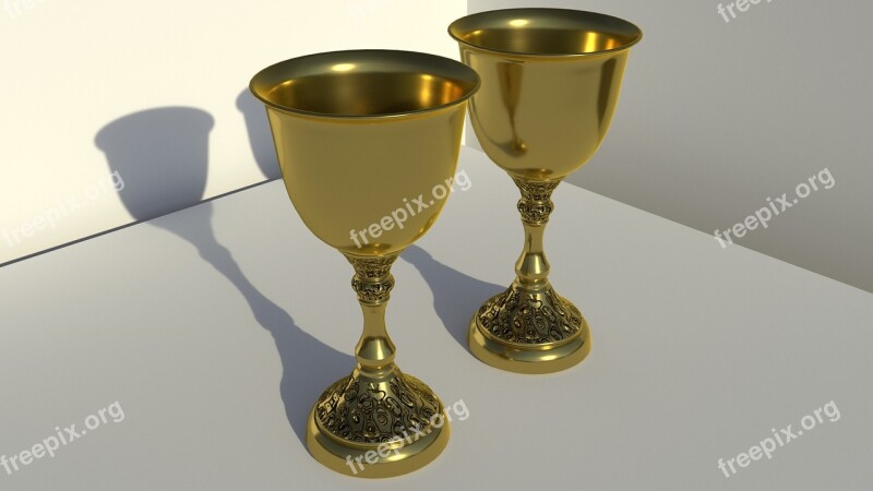 Chalices Gold 3d Rendering Traditional