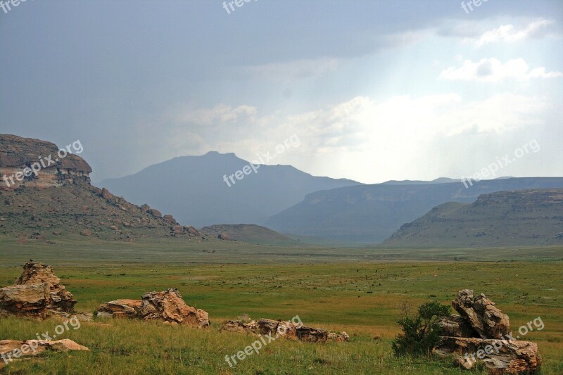 Mountain Landscape Mountains Blue Rocks Fields