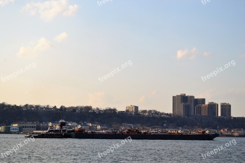 Barge Tow Boat Riverside New York City New Jersey