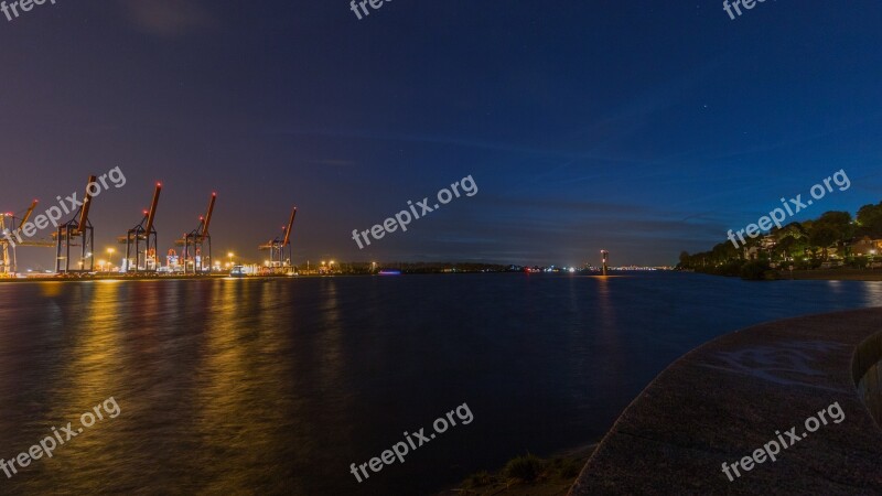 Hamburg Elbe Lights Evening Long Exposure