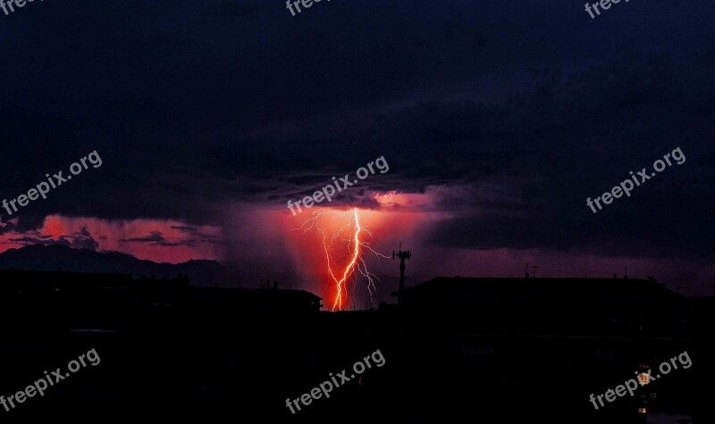 Thunderstorm Lightning Nature Torino Sky