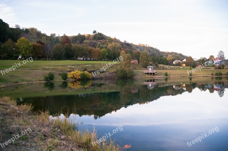 Cantal Lake Reflection Fall Pond