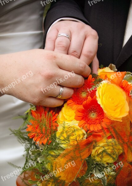 Bride Groom Couple Rings Flowers