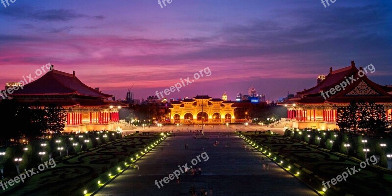 Chung Cheng Age Reading Hall At Dusk Landscape 燈 Sunset