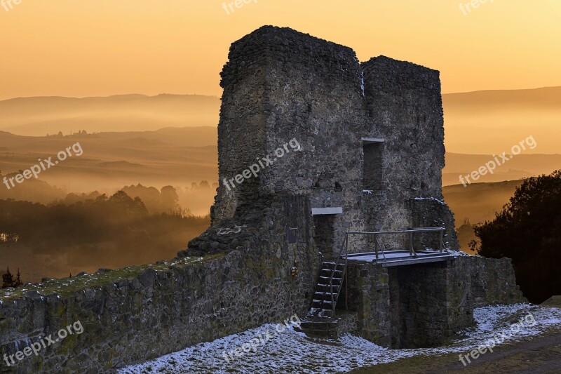 Ruin View Valley Fog Snow