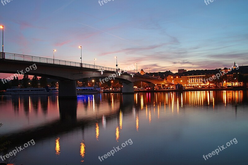 Remich Mosel River Twilight Blue Hour