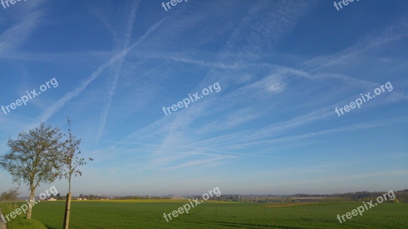 Sky Hazy Chemtrails Landscape Walloon Brabant Free Photos