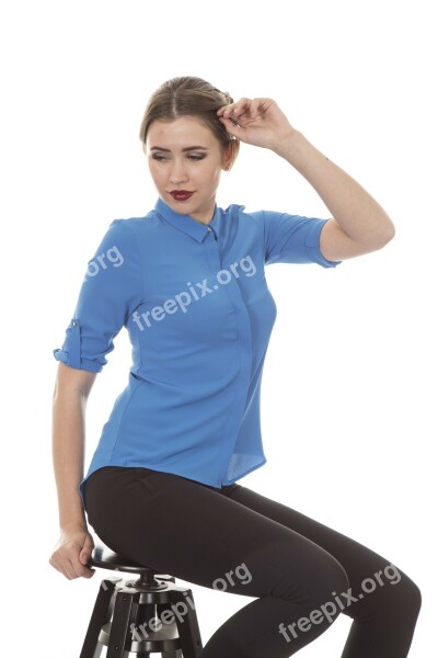 Model Woman Studio Blue Shirt