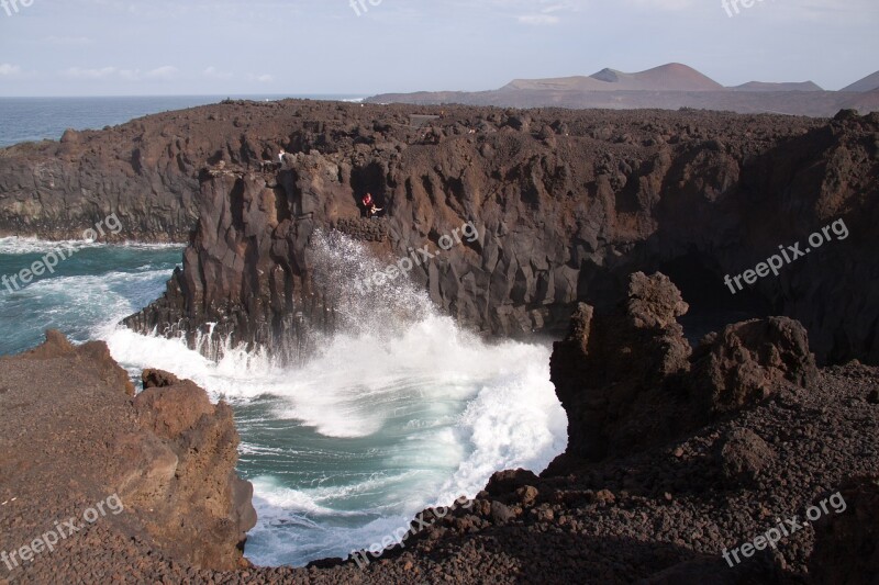 Volcano Lava Waves The Atlantic Ocean Vig