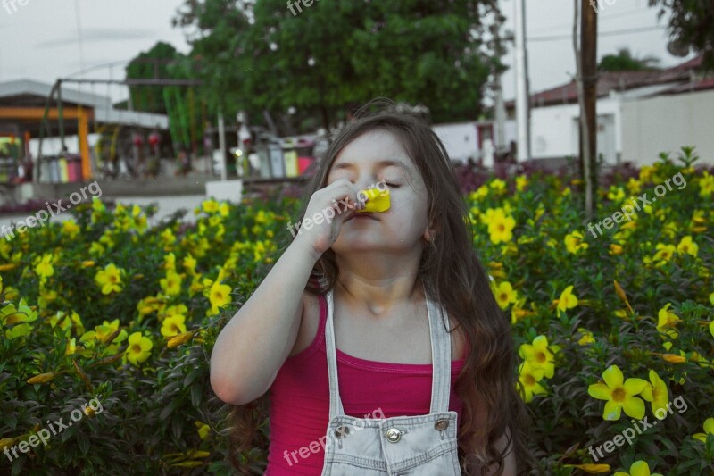 Flowers Girl End Of Afternoon Garden Little Girl