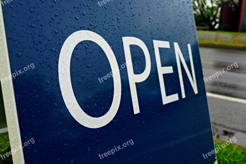 Open Signage Rain Drops Business Blue