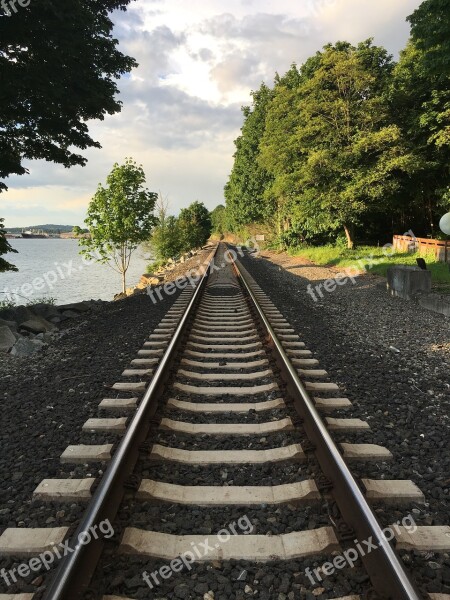 Railroad Train Water Perspective Distance