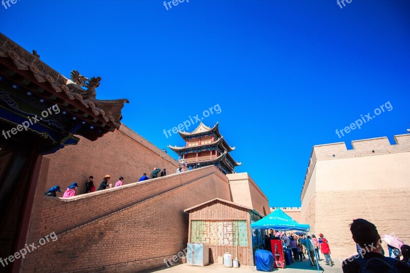 Jiayuguan City Gate Tower Blue Sky Free Photos