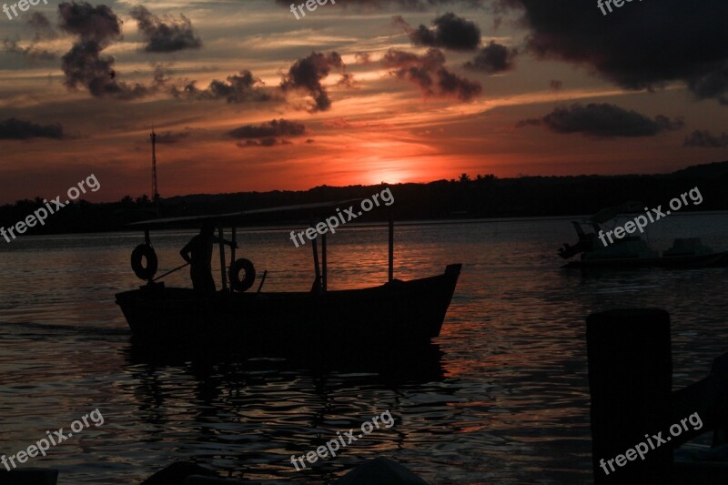 Sunset Boat Quiet Horizon Nature