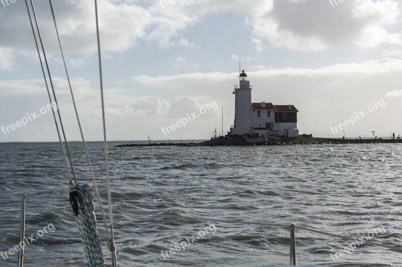 Lighthouse Marks Boat Water Ship