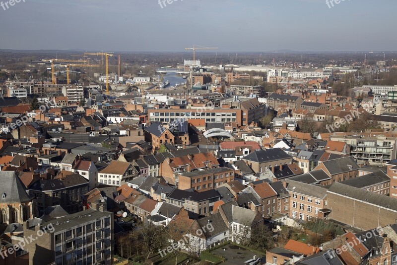 City Bird's Eye View Taps Construction Cranes Houses