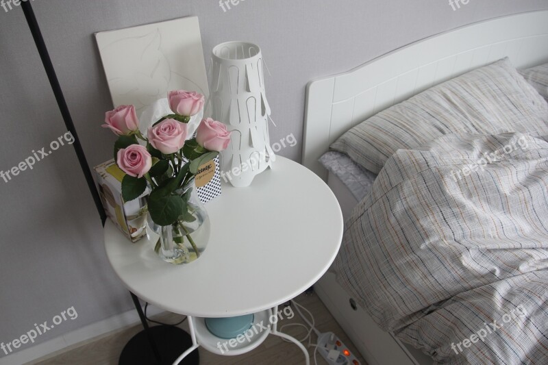 Flowers Rose Bedroom Bed Table