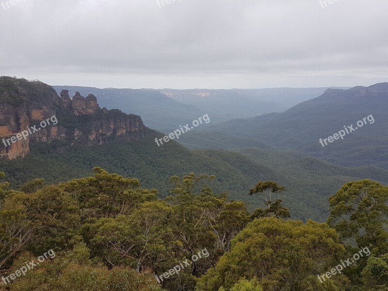 Australia Three Sisters Blue Mountains Forest Landscape