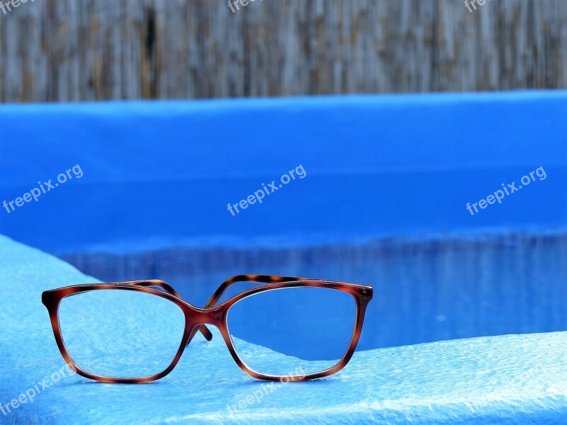 Glasses Pool Summer Blue Relaxation