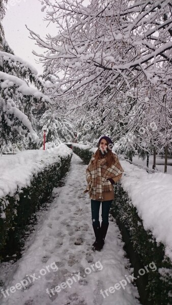 Winter Snowy Posing Girl Snowy Trees Free Photos