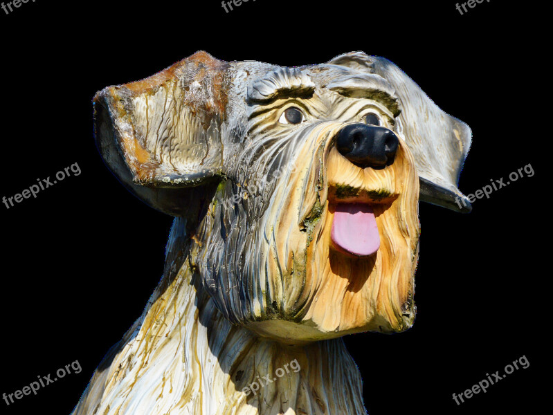 Wood Dog Figure Dog Schnauzer Sculpture