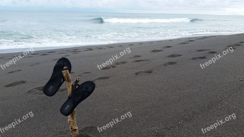 Flip Flops Beach Black Sand Seashore Seaside