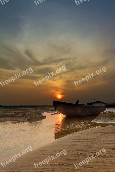 Landscape Vertical Boat Sunrise Sunset