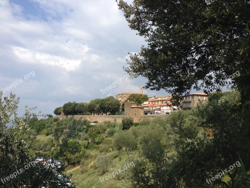 Landscape Was Viliage Medieval Wall Tuscany Nature