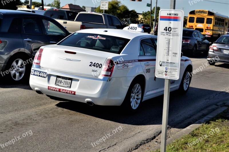 Independent Cab Driver Houston Texas Bus Stop White Cab Livery Cab