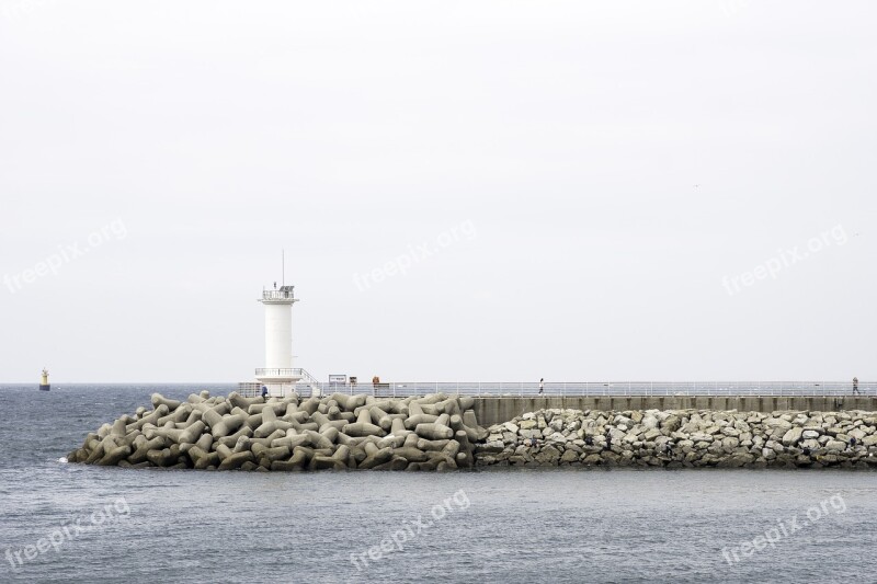 Beacon Breakwater Coast Lighthouse Ocean