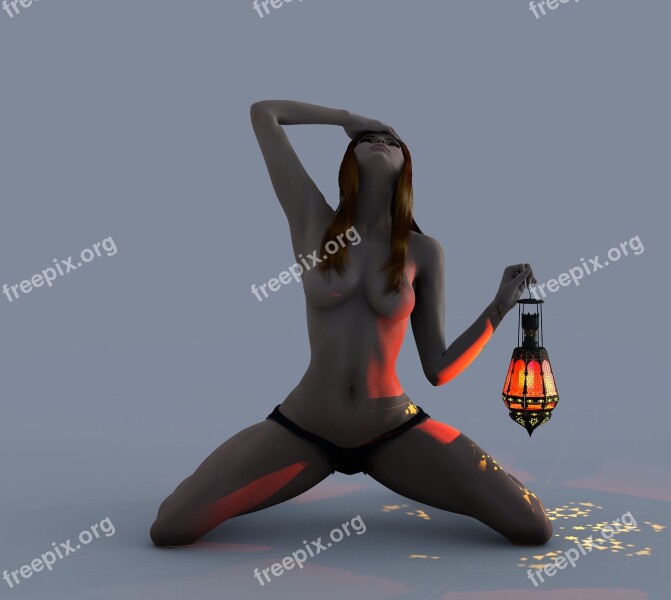 Girl Teen Kneeling Lamp Fantasy