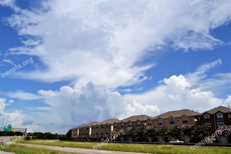 Townhouses Houston Texas Homes Skyline Clouds