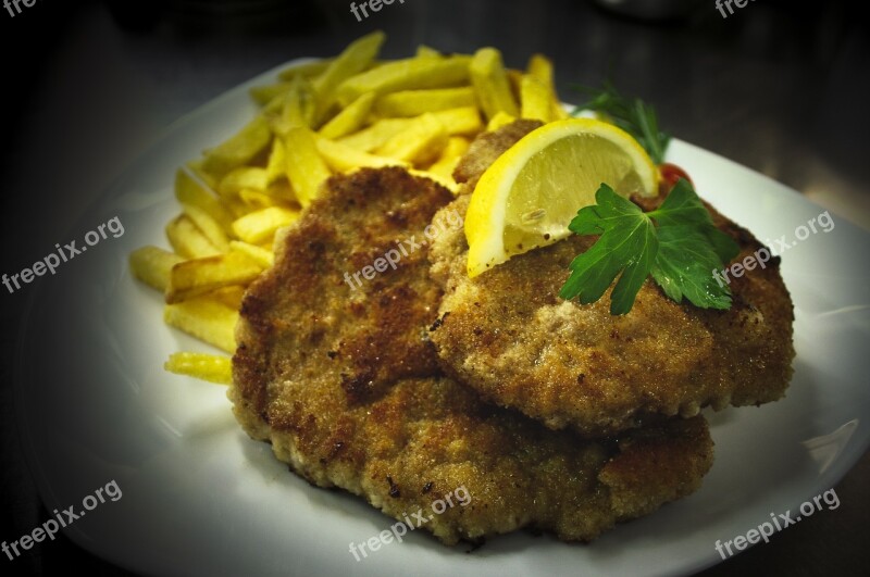 Schnitzel French French Fries Restaurant Gastronomy