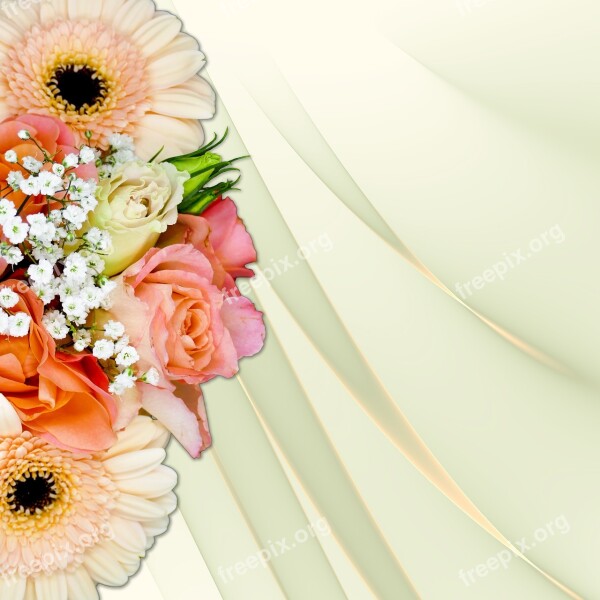 Background Fabric Roses Gerbera Gypsophila