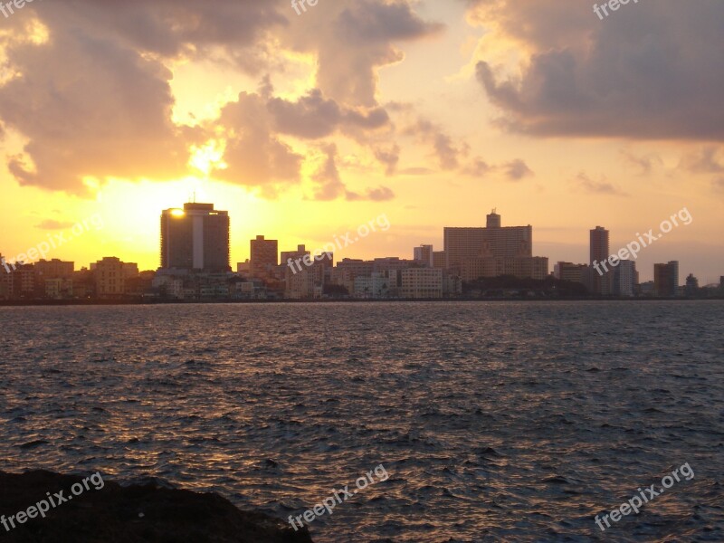 Sunset Malecòn Havana Free Photos