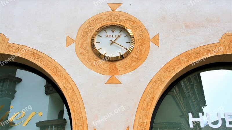 Facade Frescoes Clock Brand Pane