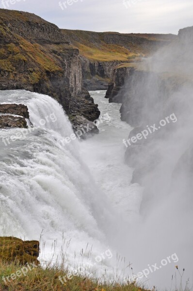 Dettifoss Waterfall Cliff Canyon Europe