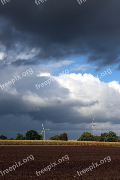 Pinwheel Windräder Energy Wind Power Blue