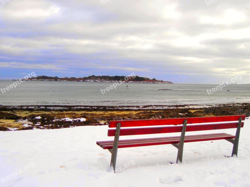 Bench Massachusetts Winter Landscape Sky